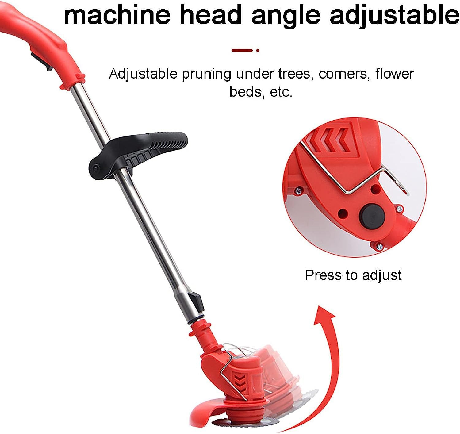 Handheld Cordless Trimmer, 24v Electric Handheld Lawn Mower with 3 Styles Blades 2 Batteries 1 Charger Adjustable Length Machine Head Angle Weeder