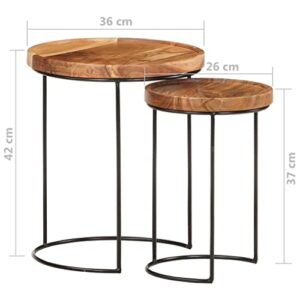 QJBSAVVA 2 Piece Coffee Table Set Solid Acacia Wood and Steel,Bedside Tables Side Tables End Tables Entrance Tables Suitable for Meeting Rooms, Reception Rooms, Offices