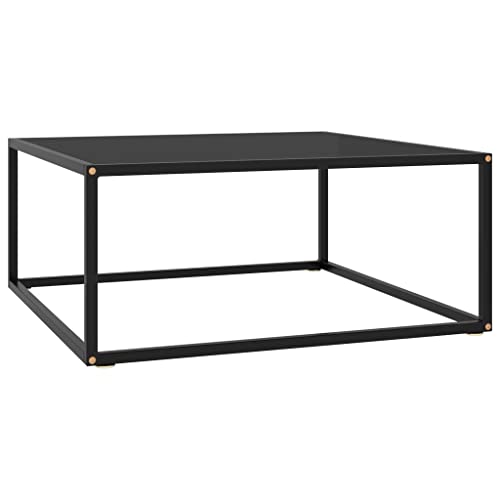 QJBSAVVA Coffee Table Black with Black Glass 31.5"x31.5"x13.8",Bedside Tables Side Tables End Tables Entrance Tables Suitable for Meeting Rooms, Reception Rooms, Offices