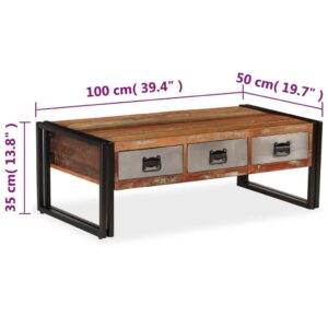 QJBSAVVA Coffee Table with 3 Drawers Solid Reclaimed Wood 39.4"x19.7"x13.8",Entrance Table Tray Tables Center Table Low Table Suitable for Meeting Rooms, Reception Rooms, Offices