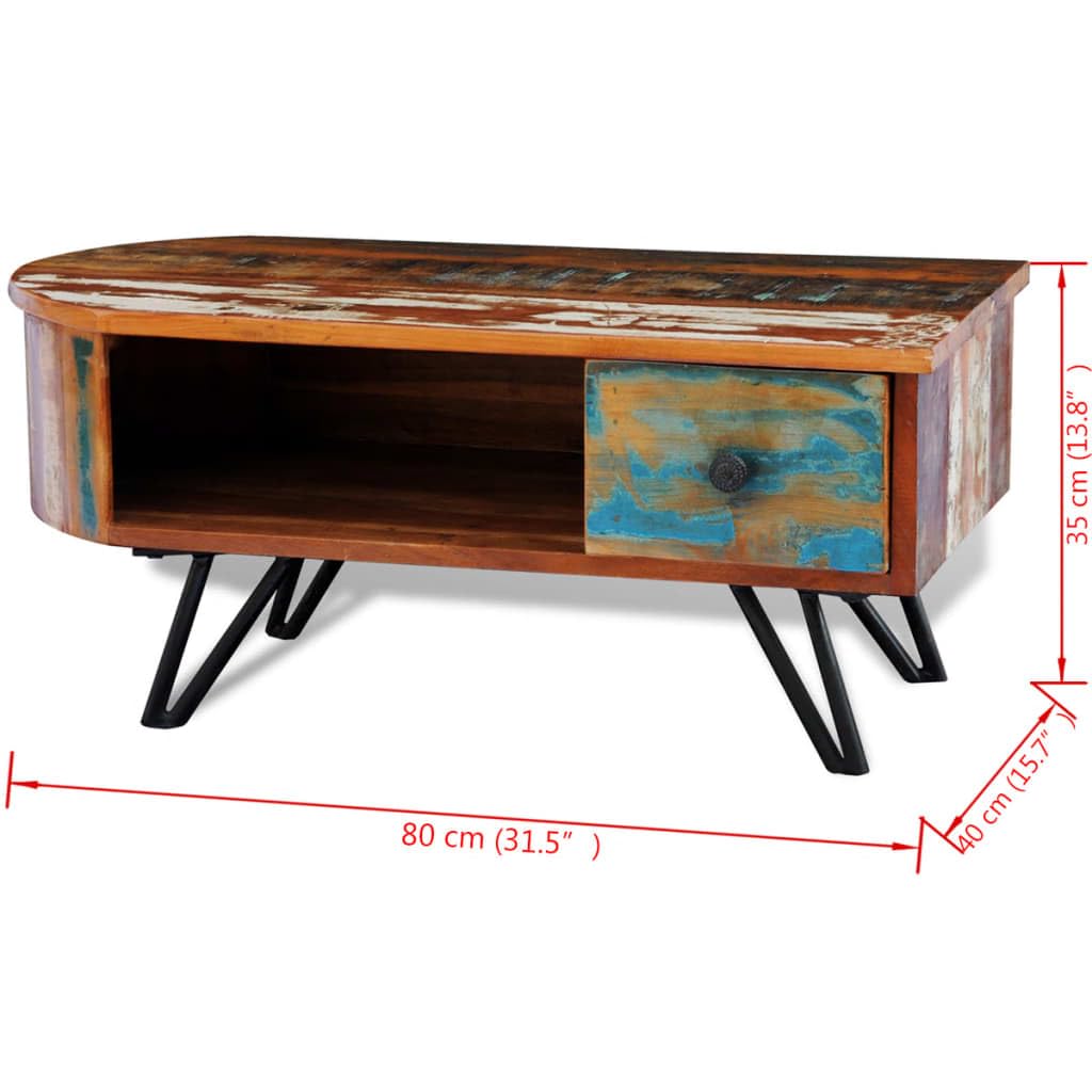 QJBSAVVA Coffee Table with Iron Pin Legs Solid Reclaimed Wood,Entrance Table Tray Tables Center Table Low Table Suitable for Meeting Rooms, Reception Rooms, Offices