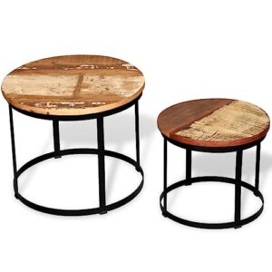 QJBSAVVA Two Piece Coffee Table Set Solid Reclaimed Wood Round 15.7"/19.7",Industrial Tables Floor Standing Table Cocktail Table Suitable for Meeting Rooms, Reception Rooms, Offices