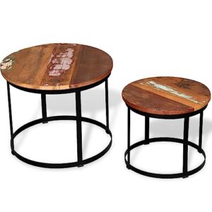 QJBSAVVA Two Piece Coffee Table Set Solid Reclaimed Wood Round 15.7"/19.7",Industrial Tables Floor Standing Table Cocktail Table Suitable for Meeting Rooms, Reception Rooms, Offices