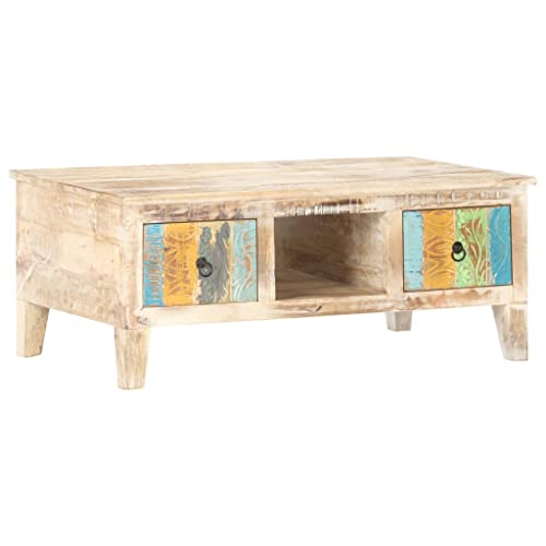 QJBSAVVA Coffee Table 39.4"x21.7"x15.7" Rough Acacia Wood,Center Table Low Table Folding Table Entrance Table Suitable for Meeting Rooms, Reception Rooms, Offices