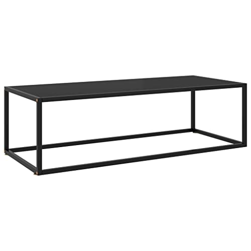 QJBSAVVA Coffee Table Black with Black Glass 47.2"x19.7"x13.8",Bedside Tables Side Tables End Tables Entrance Tables Suitable for Meeting Rooms, Reception Rooms, Offices