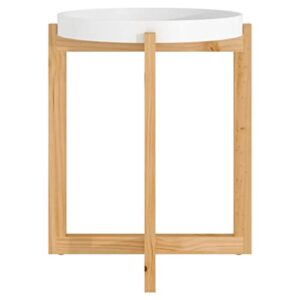 QJBSAVVA Coffee Table White 16.1"x16.1"x19.1" Engineered Wood&Solid Wood Pine,Living Room Furniture Side Tables Narrow Bedside Tables Suitable for Meeting Rooms, Reception Rooms, Offices