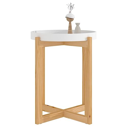 QJBSAVVA Coffee Table White 16.1"x16.1"x19.1" Engineered Wood&Solid Wood Pine,Living Room Furniture Side Tables Narrow Bedside Tables Suitable for Meeting Rooms, Reception Rooms, Offices