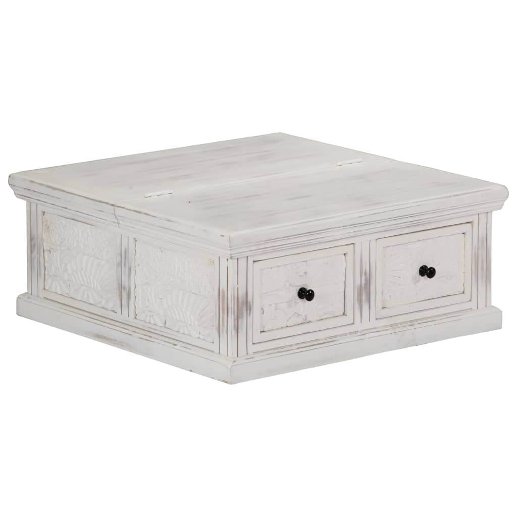 QJBSAVVA Coffee Table White 27.6"x27.6"x11.8" Solid Mango Wood,Entrance Table Tray Tables Center Table Low Table Suitable for Meeting Rooms, Reception Rooms, Offices