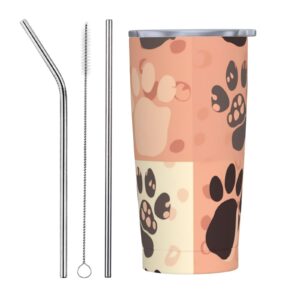 Cute Cat Paw print 20 oz Stainless Steel Tumbler With Lid And Straw Insulated Coffee Cup Portable Travel Mug For Cold And Hot Drinks