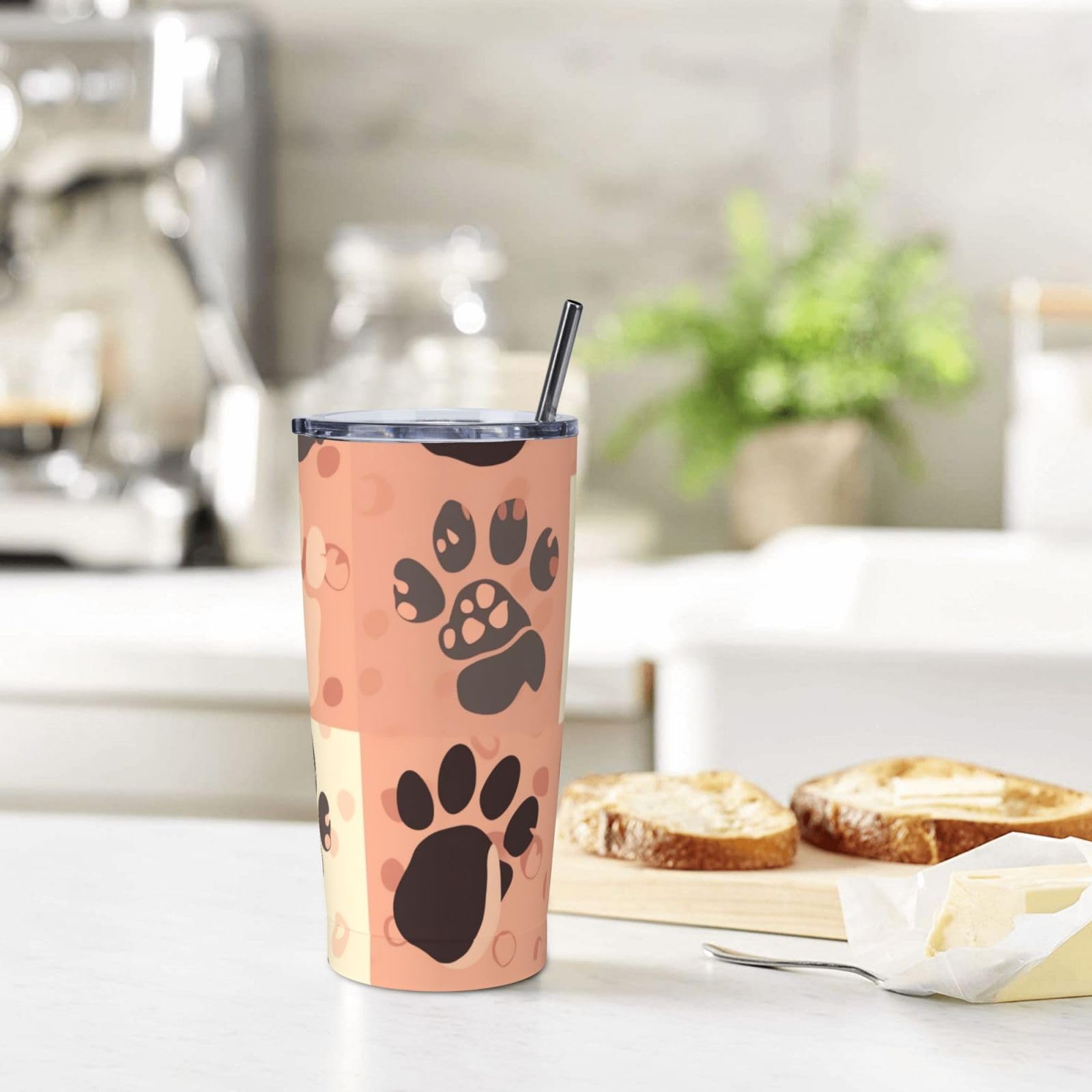 Cute Cat Paw print 20 oz Stainless Steel Tumbler With Lid And Straw Insulated Coffee Cup Portable Travel Mug For Cold And Hot Drinks