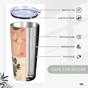 Cute Cat Paw print 20 oz Stainless Steel Tumbler With Lid And Straw Insulated Coffee Cup Portable Travel Mug For Cold And Hot Drinks