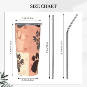 Cute Cat Paw print 20 oz Stainless Steel Tumbler With Lid And Straw Insulated Coffee Cup Portable Travel Mug For Cold And Hot Drinks