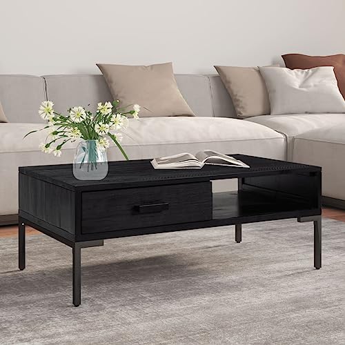 QJBSAVVA Coffee Table Black 35.4"x19.7"x13.8" Solid Wood Pine,Living Room Furniture Side Tables Narrow Bedside Tables Suitable for Meeting Rooms, Reception Rooms, Offices