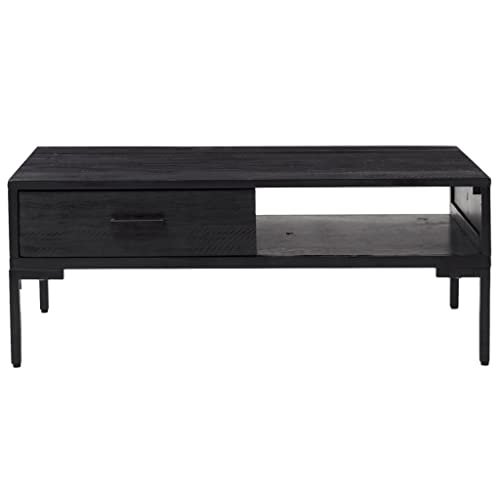 QJBSAVVA Coffee Table Black 35.4"x19.7"x13.8" Solid Wood Pine,Living Room Furniture Side Tables Narrow Bedside Tables Suitable for Meeting Rooms, Reception Rooms, Offices