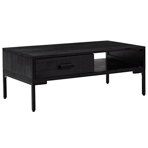 QJBSAVVA Coffee Table Black 35.4"x19.7"x13.8" Solid Wood Pine,Living Room Furniture Side Tables Narrow Bedside Tables Suitable for Meeting Rooms, Reception Rooms, Offices