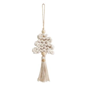 hatleues christmas tree ornament boho tassel garland with wood beads twisted long tassels balls cotton thread home decor hanging xmas pendant christmas macrame woven christmas tree diy kit beige