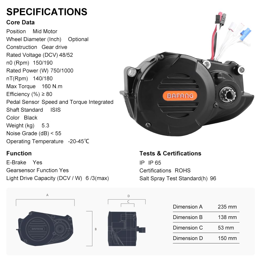 HALLOMOTOR M620 G510 48V 52V 1000W Mid Drive eBike Motor Electric Cargo Bicycle Conversion Kit with DPC18 Display (M620 48V1000W for Mouting Bike, UART)