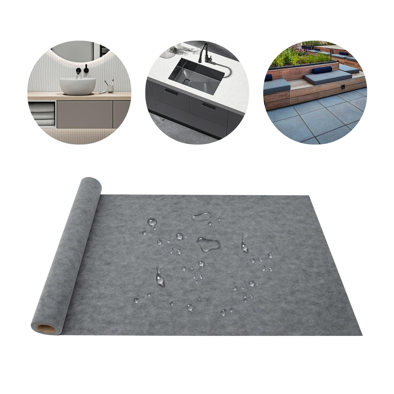 CheriMuMu 131.2 * 3.3ft Waterproof Membrane, Cuttable PE Fabric Shower Waterproof Roll Tile Floor Underlay Roll Membrane, Waterproof Thin Mortar Tile Membrane for Sauna Bathroom Kitchen Walls (Grey)