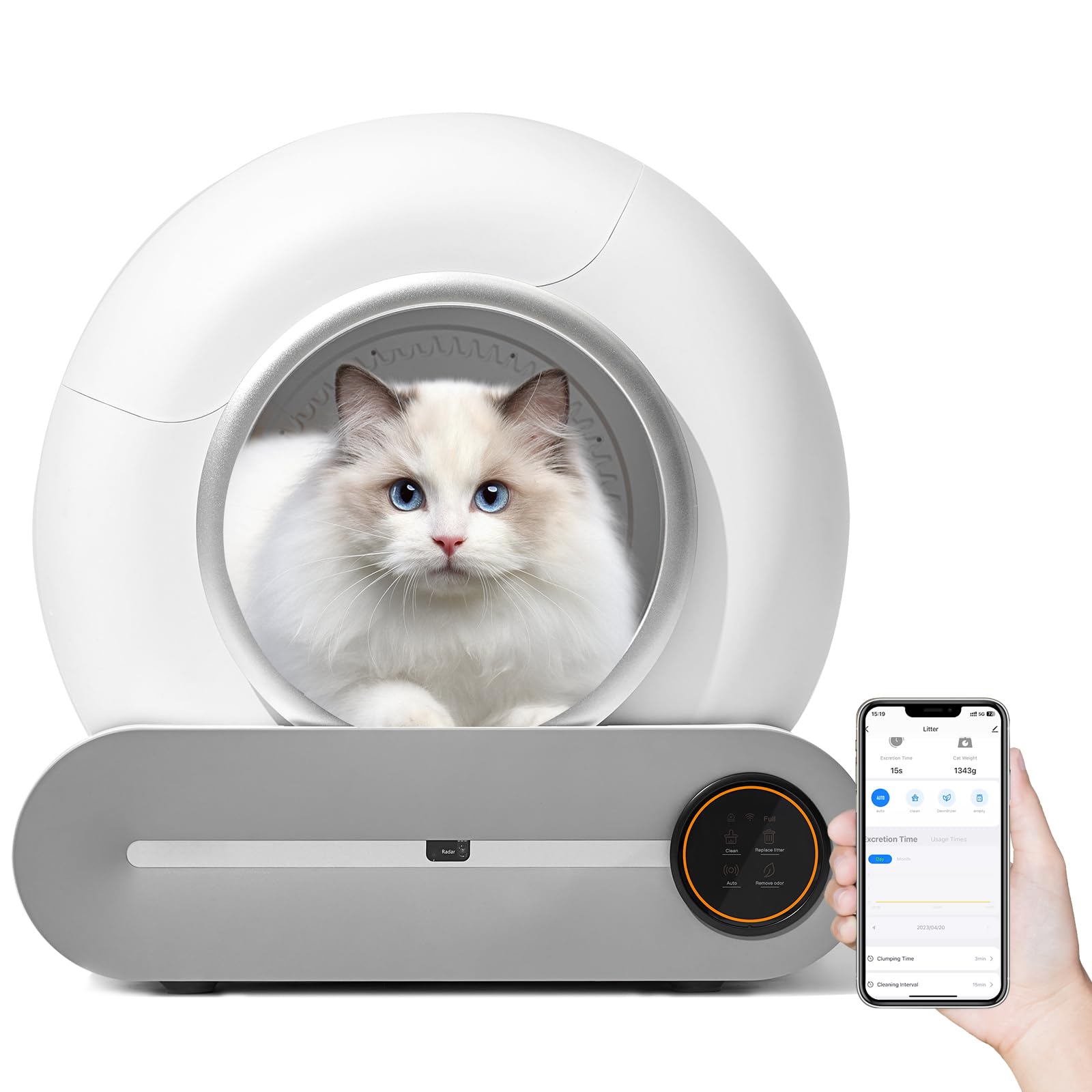 Self-Cleaning Cat Litter Box, Large Automatic Litter Box with App Control & Smart Health Monitor, Integrated Safety Protection & Odor Eliminator, Smart Cat Litter Box for Multi Cats