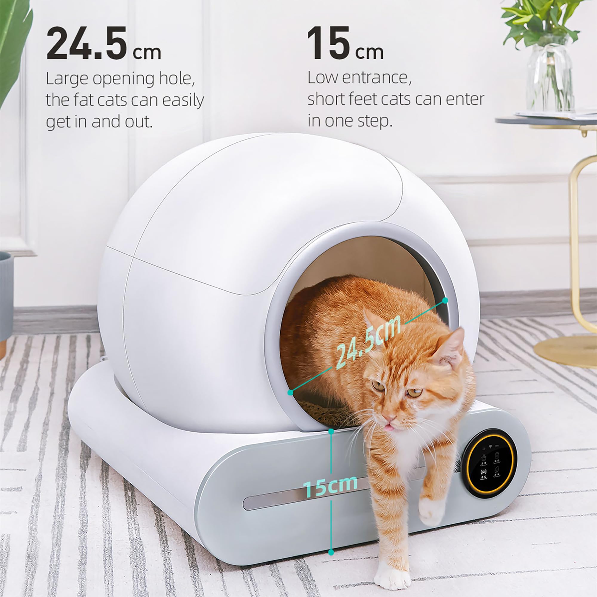 Self-Cleaning Cat Litter Box, Large Automatic Litter Box with App Control & Smart Health Monitor, Integrated Safety Protection & Odor Eliminator, Smart Cat Litter Box for Multi Cats