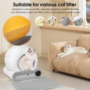 Self-Cleaning Cat Litter Box, Large Automatic Litter Box with App Control & Smart Health Monitor, Integrated Safety Protection & Odor Eliminator, Smart Cat Litter Box for Multi Cats