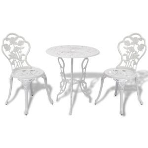 3 piece bistro set | 3pcs metal patio sets | outdoor decorative conversation sets | garden 1 round table and 2 chairs for yard, porch, backyard, balcony, poolside | white cast aluminium and iron