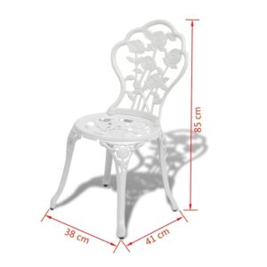 3 Piece Bistro Set | 3pcs Metal Patio Sets | Outdoor Decorative Conversation Sets | Garden 1 Round Table and 2 Chairs for Yard, Porch, Backyard, Balcony, Poolside | White Cast Aluminium and Iron