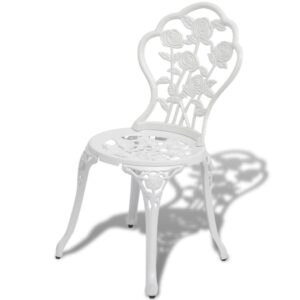 3 Piece Bistro Set | 3pcs Metal Patio Sets | Outdoor Decorative Conversation Sets | Garden 1 Round Table and 2 Chairs for Yard, Porch, Backyard, Balcony, Poolside | White Cast Aluminium and Iron