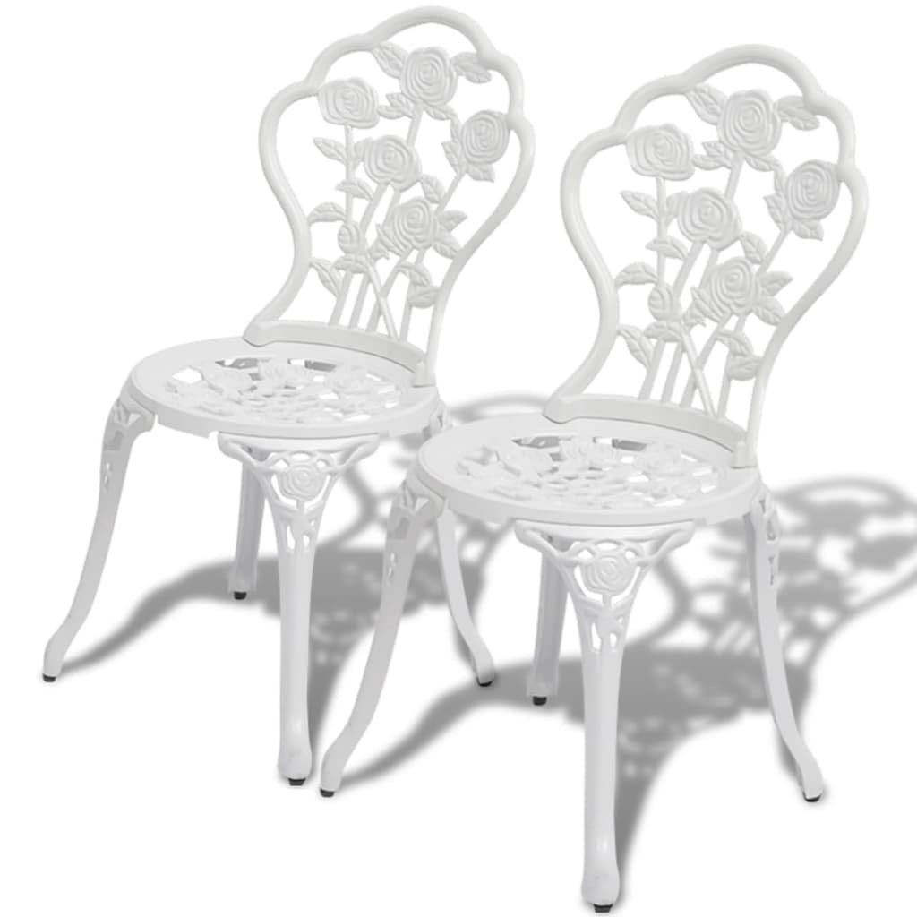 3 Piece Bistro Set | 3pcs Metal Patio Sets | Outdoor Decorative Conversation Sets | Garden 1 Round Table and 2 Chairs for Yard, Porch, Backyard, Balcony, Poolside | White Cast Aluminium and Iron