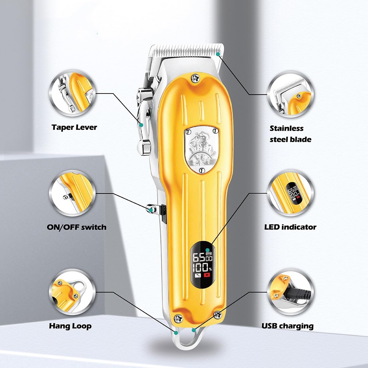 HARUE Hair Clippers for Men, Hair Clipper Professional Hair Cutting Machine Adjustable Hair Trimmer Cordless Trimmer Electric Two-Speed Adjustment