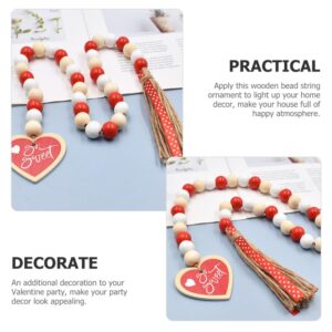 Abaodam Wood wooden Heart-shaped beaded pendant beaded rope wood wall decor flower garland sweet decorate heart decor accessories beads wreath wooden beads tassel decorations Beadwork