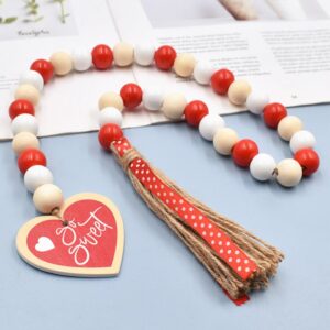 Abaodam Wood wooden Heart-shaped beaded pendant beaded rope wood wall decor flower garland sweet decorate heart decor accessories beads wreath wooden beads tassel decorations Beadwork