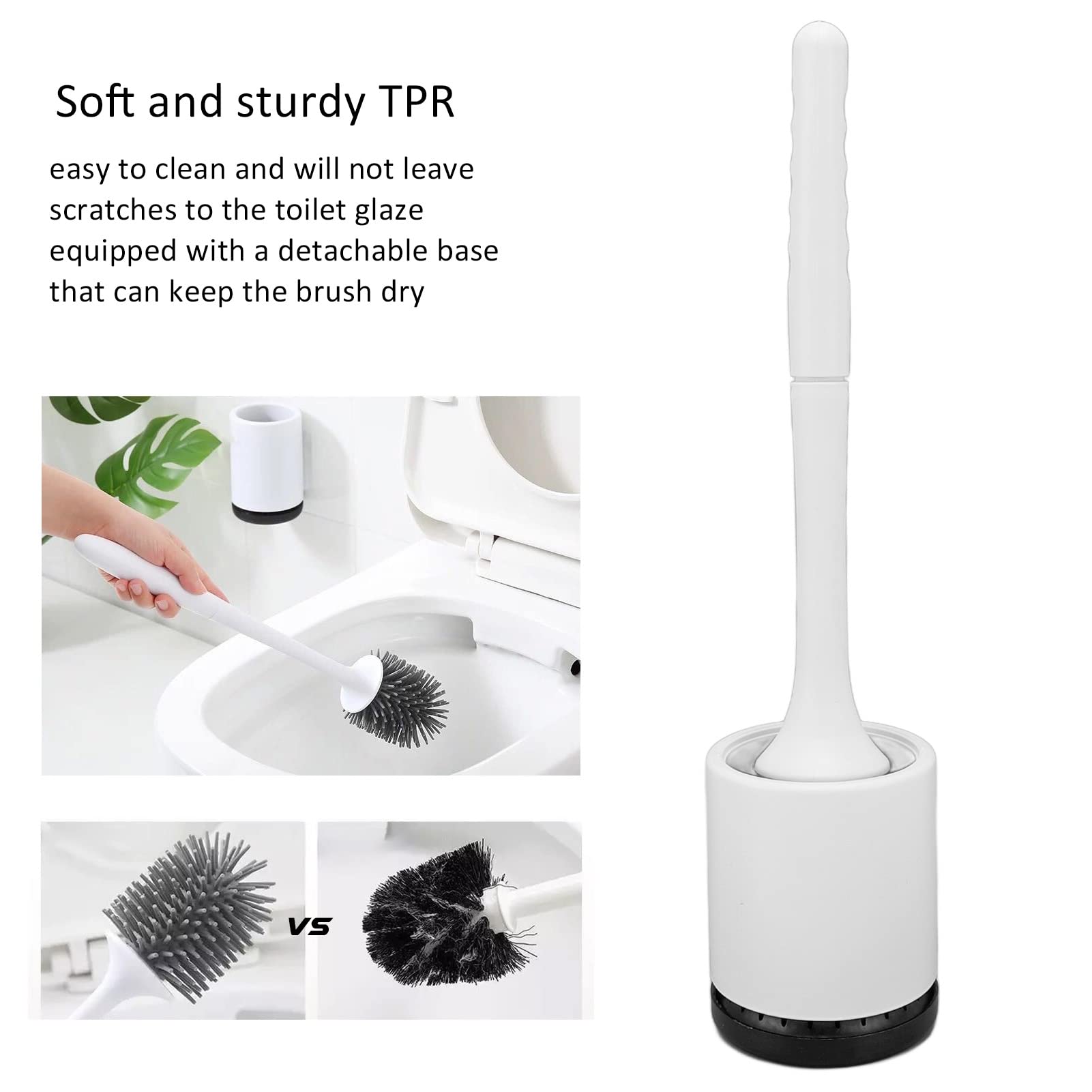 Toilet Brush, Toilet Bowl Brush and Holder with Long Handles Toilet Bowl Cleaners Wall Mounted Toilet Cleaning Supplies Bathroom Accessorie