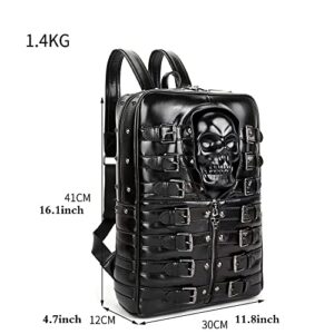 AMVIKS 3D Black Skull Backpack for Men,PU Leather Unisex Punk Style Travel Back Packs,Rivet Large Bags