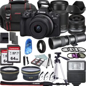 canon eos r50 mirrorless camera with 18-45mm, 55-210mm zoom, and 420-800mm f/8.3 hd telephoto zoom lenses + lens filters + case + accessory bundle (renewed)