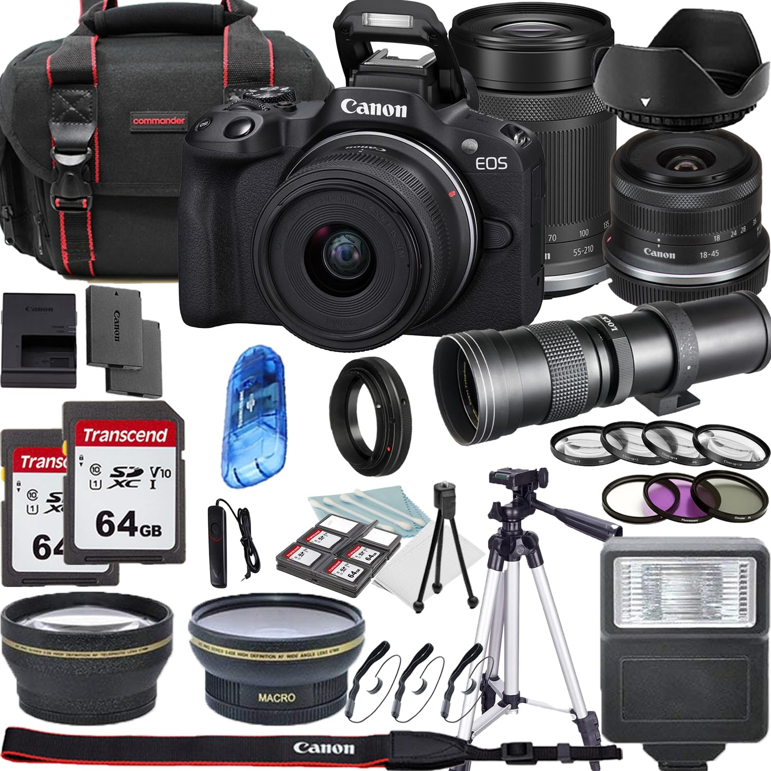 Canon EOS R50 Mirrorless Camera with 18-45mm, 55-210mm Zoom, and 420-800mm f/8.3 HD Telephoto Zoom Lenses + Lens Filters + CASE + Accessory Bundle (Renewed)