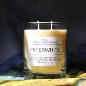 Modern Candle Design 11 oz Richly Scented Premium Soy Wax Blend Candle Handmade in The USA (Paperwhite)