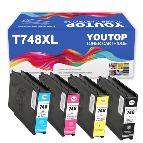 YOUTOP T748 T748XL 748 Ink Cartridges Remanufactured Replacement for Epson T748 T748XL 748XL Ink Cartridge Use on WF-6090 WF-6530 WF-6590 WF-8090 WF-8590 Printer