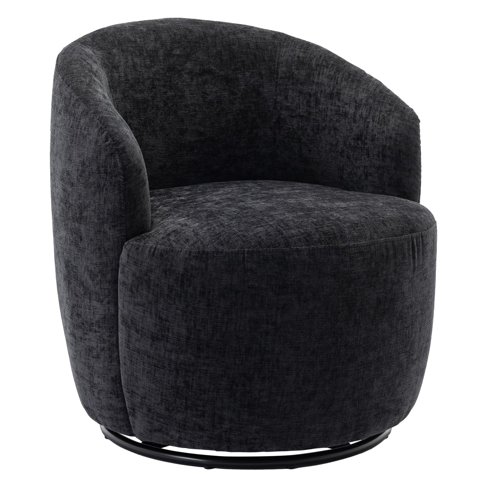 FOXHUNTER Swivel Barrel Chair, Small Swivel Accent Chair Comfy Round 360° Chenille Swivel Chair for Living Room Modern Round Accent Arm Chairs for Living Room Bedroom Nursery, Black