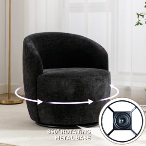 FOXHUNTER Swivel Barrel Chair, Small Swivel Accent Chair Comfy Round 360° Chenille Swivel Chair for Living Room Modern Round Accent Arm Chairs for Living Room Bedroom Nursery, Black