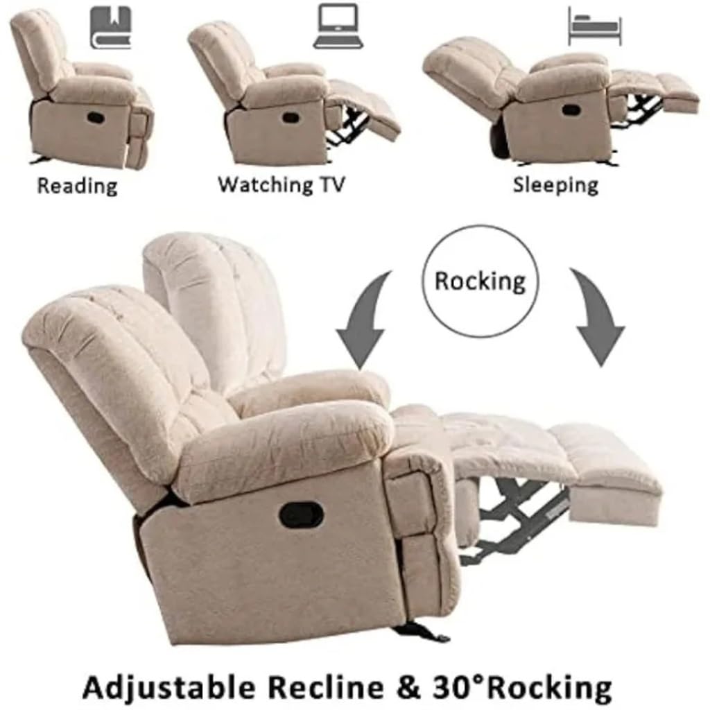 NAHDU Oversized Rocker Recliner Chair, Manual Recliner Single Sofa Couch, Soft Fabric Overstuffed Rocking Chair