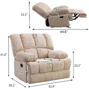 NAHDU Oversized Rocker Recliner Chair, Manual Recliner Single Sofa Couch, Soft Fabric Overstuffed Rocking Chair