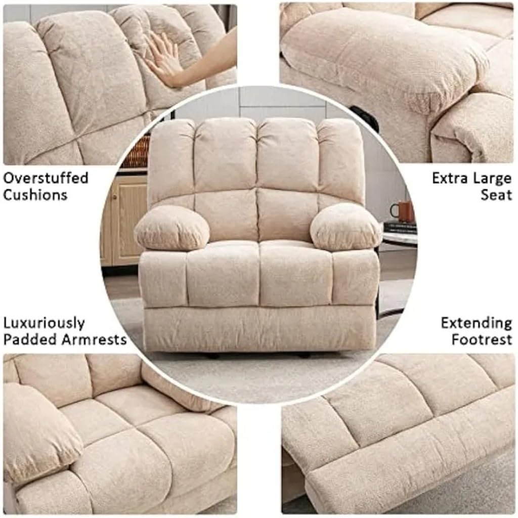 NAHDU Oversized Rocker Recliner Chair, Manual Recliner Single Sofa Couch, Soft Fabric Overstuffed Rocking Chair