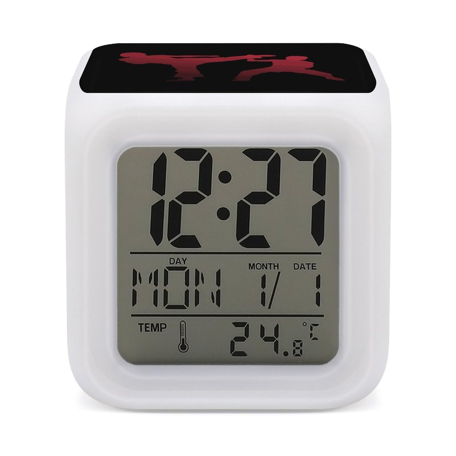 Karate Alarm Clock 7 Colors Digital Clock Cute Bedside Clock for Home Office Decor