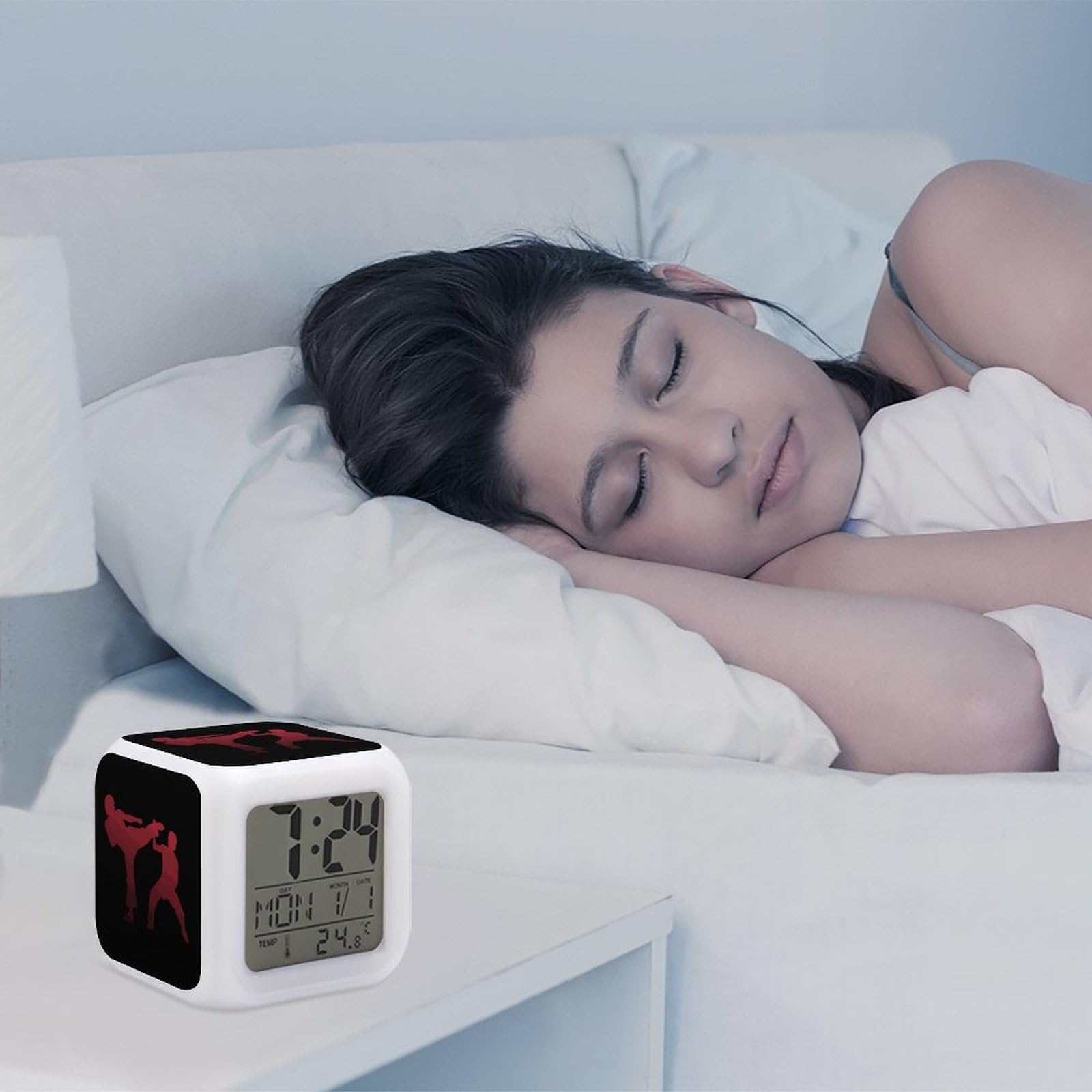 Karate Alarm Clock 7 Colors Digital Clock Cute Bedside Clock for Home Office Decor