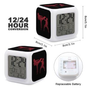 Karate Alarm Clock 7 Colors Digital Clock Cute Bedside Clock for Home Office Decor