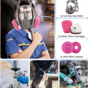 VOCITXI 6800 Full Face Respirator Mask with 60921 Filters and 2097 Filter Cottons Plus 6 PCS(3 Pair) 60921 Respirator Cartridges