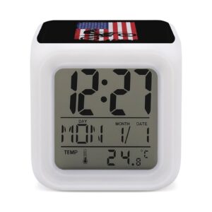 Dirt Bike USA Flag Alarm Clock 7 Colors Digital Clock Cute Bedside Clock for Home Office Decor