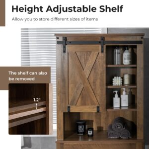 IFANNY Over The Toilet Storage Cabinet, Tall Bathroom Cabinet with Sliding Barn Door & 3-Level Adjustable Shelves, Freestanding 4-Tier Over Toilet Shelf, Farmhouse Bathroom Space Saver, Rustic Brown