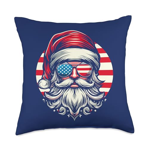 Santa Claus Patriotic USA Sunglasses Christmas in July Santa Throw Pillow